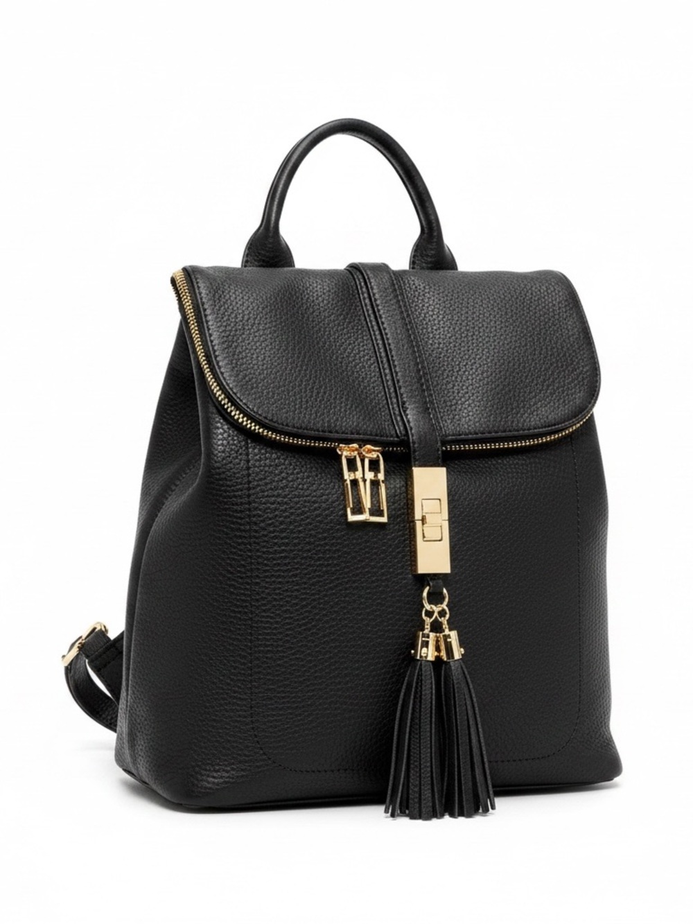 Miztique Classic Black Leather Backpack Handbag with Tassel